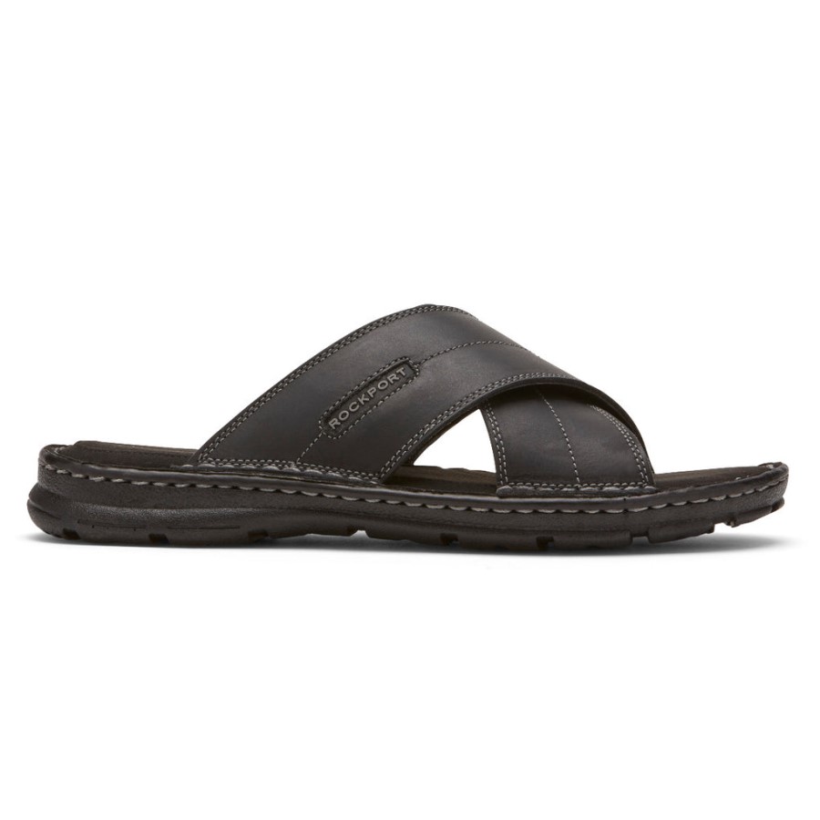 Rockport Darwyn Cross Band Slide Sandal Black Leather Ii