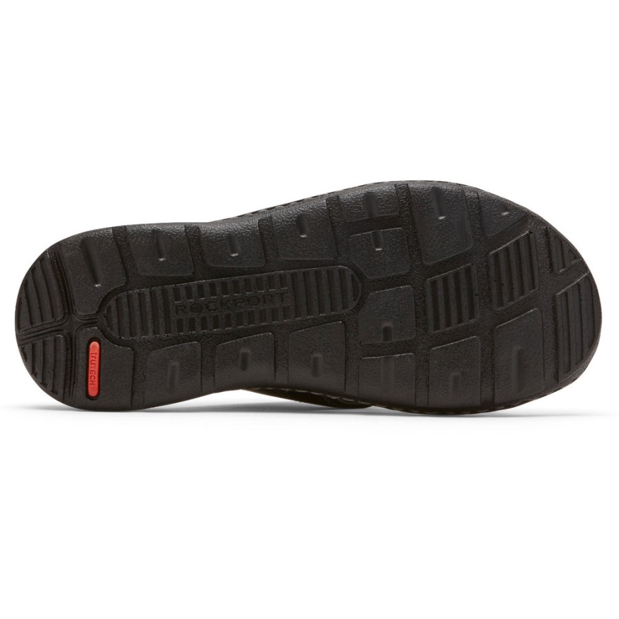 Rockport Darwyn Cross Band Slide Sandal Black Leather Ii