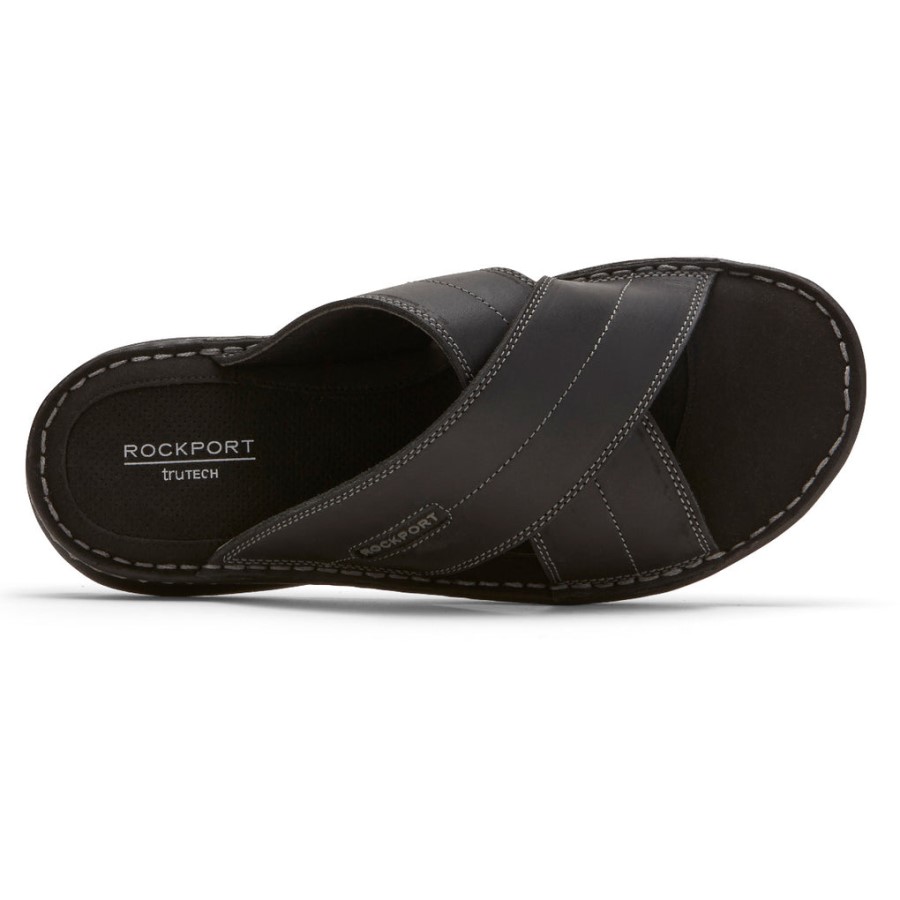 Rockport Darwyn Cross Band Slide Sandal Black Leather Ii