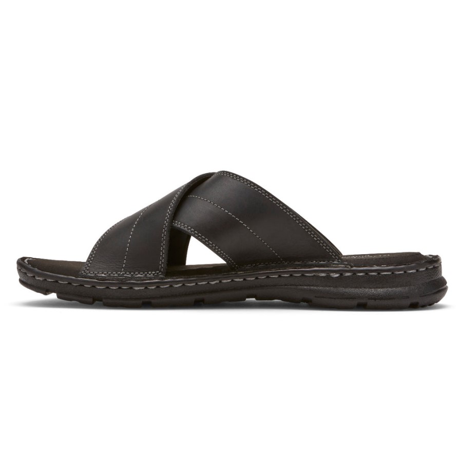 Rockport Darwyn Cross Band Slide Sandal Black Leather Ii