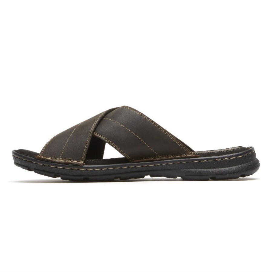 Rockport Darwyn Cross Band Slide Sandal Brown Ii Leather
