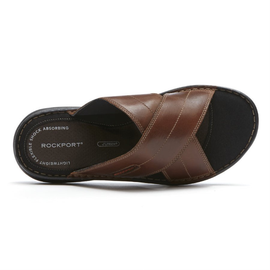 Rockport Darwyn Cross Band Slide Sandal Coach Brown Lea