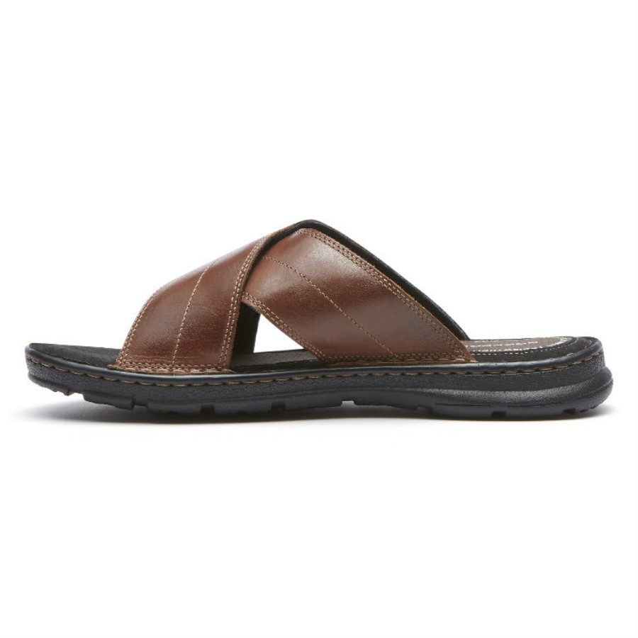 Rockport Darwyn Cross Band Slide Sandal Coach Brown Lea
