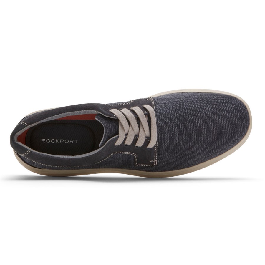 Rockport Men's Beckwith Plain Toe 4-Eye Oxford Navy Canvas Nubuck