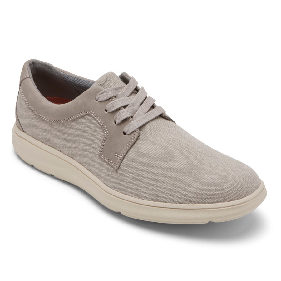Rockport Men's Beckwith Plain Toe 4-Eye Oxford Stone Canvas Nubuck