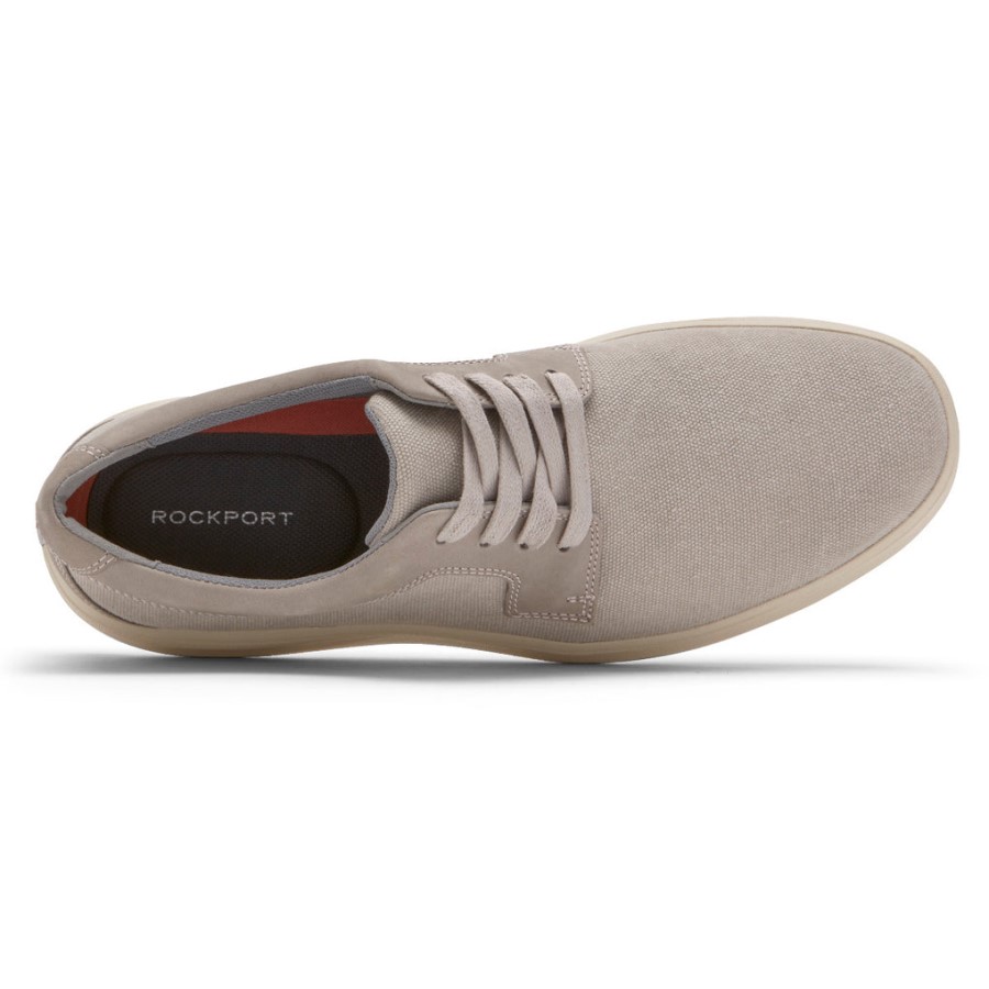 Rockport Men's Beckwith Plain Toe 4-Eye Oxford Stone Canvas Nubuck