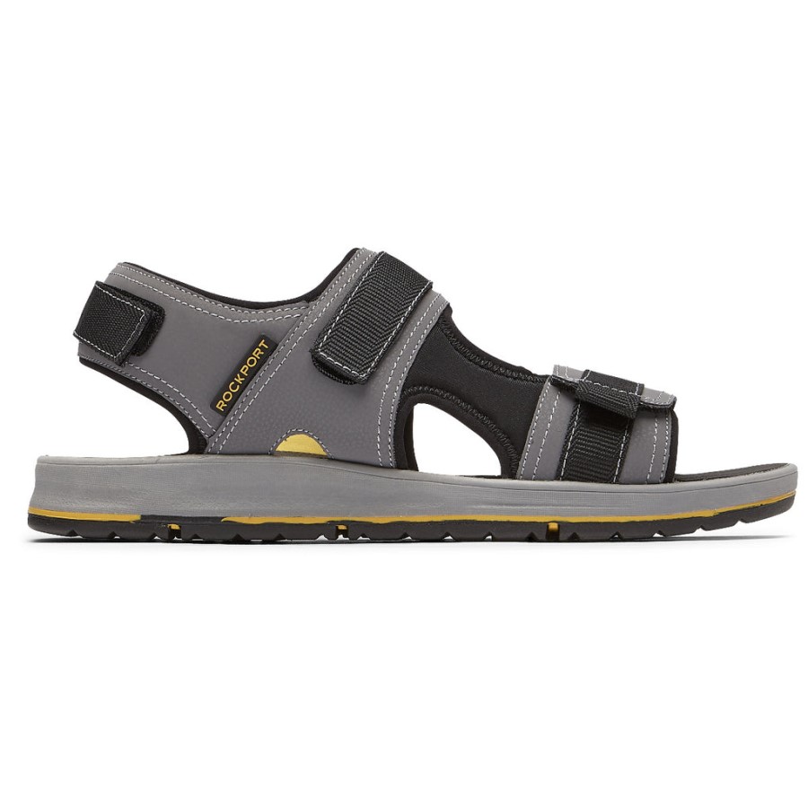 Rockport Men's Lucky Bay Sport 3 Strap Sandal Grey