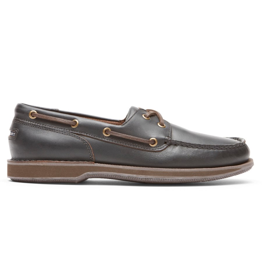 Rockport Men's Perth Boat Shoe Dark Brown Pull Up
