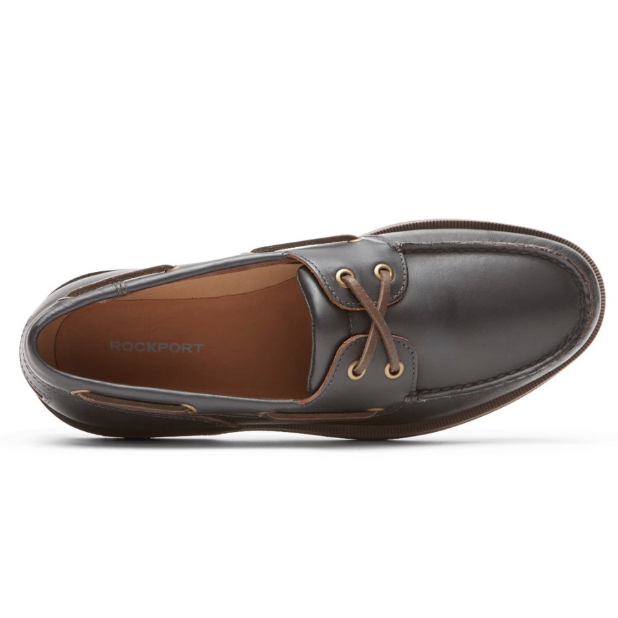 Rockport Men's Perth Boat Shoe Dark Brown Pull Up