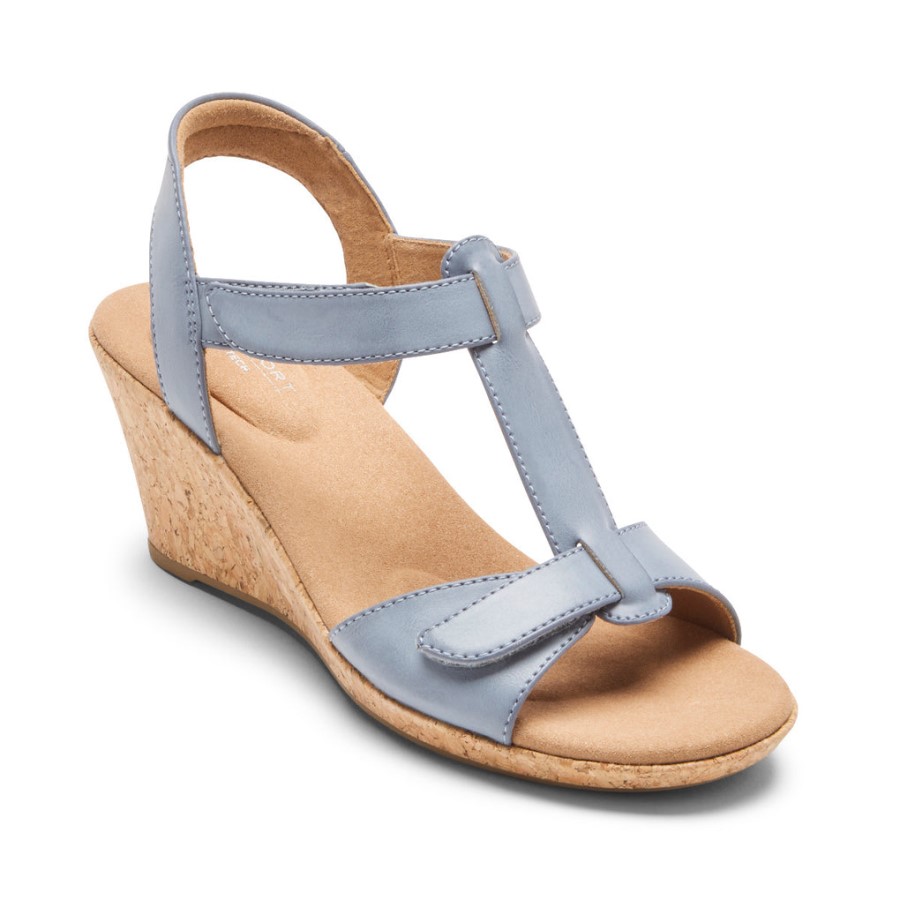 Rockport Women's Blanca T-Strap Sandal Blue Chambray
