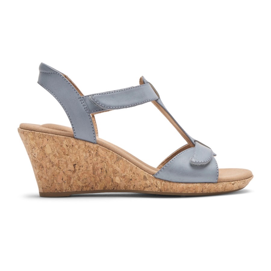 Rockport Women's Blanca T-Strap Sandal Blue Chambray
