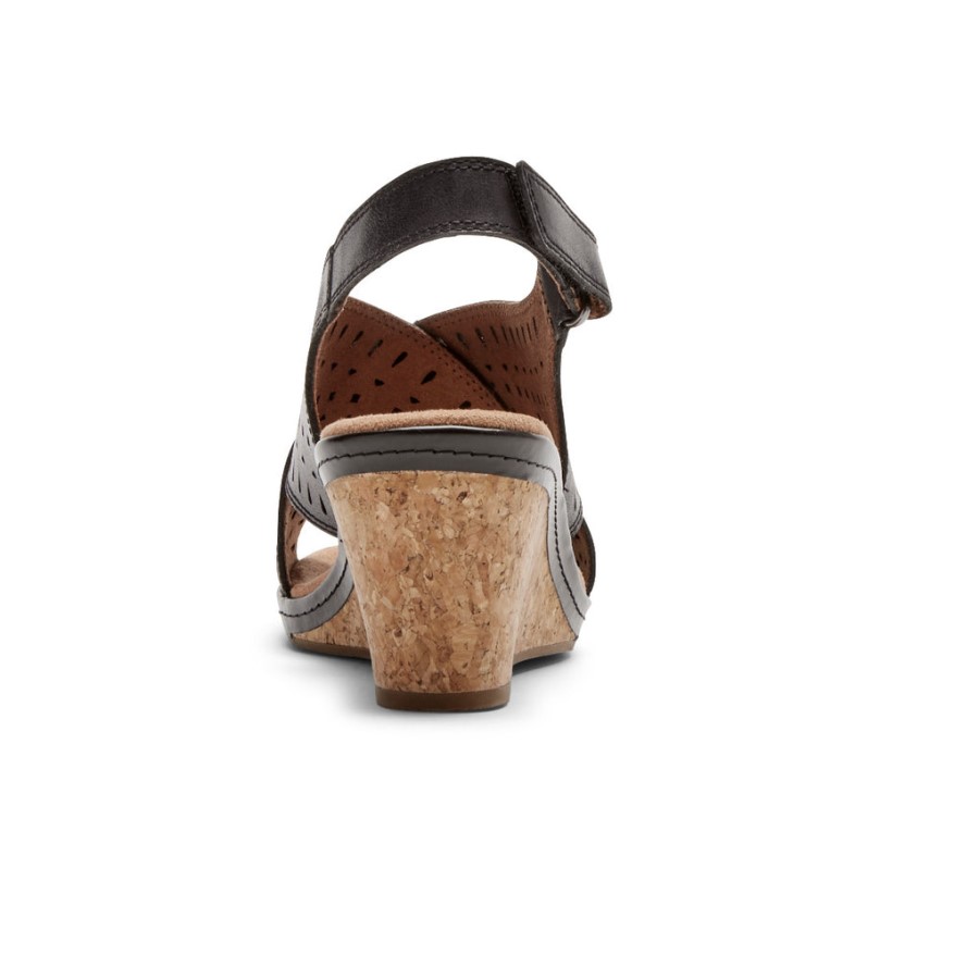 Rockport Women's Janna Slingback Wedge Sandal Black Leather