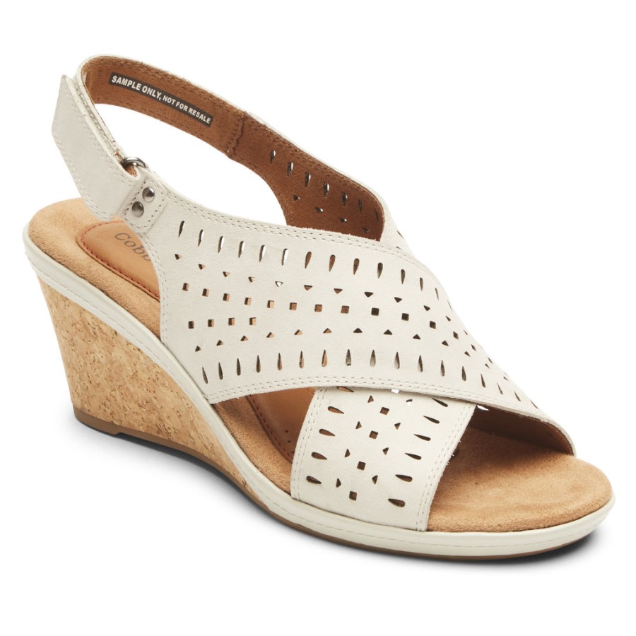 Rockport Women's Janna Slingback Wedge Sandal White Leather