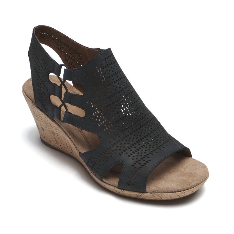 Rockport Women's Janna Wedge Sandal Black Nubuck