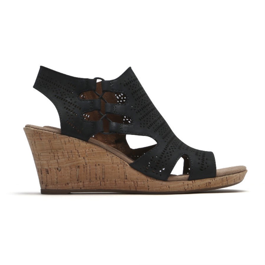 Rockport Women's Janna Wedge Sandal Black Nubuck