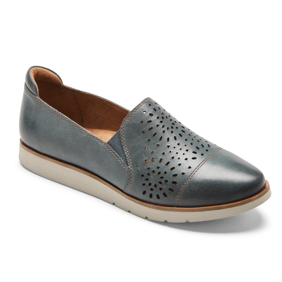 Rockport Women's Laci Twin-Gore Slip-On Teal Leather
