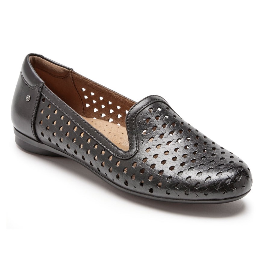 Rockport Women's Maiika Woven Slip-On Black Leather