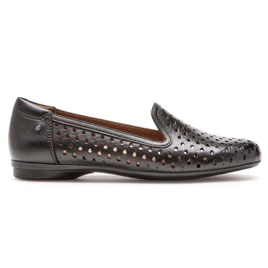 Rockport Women's Maiika Woven Slip-On Black Leather
