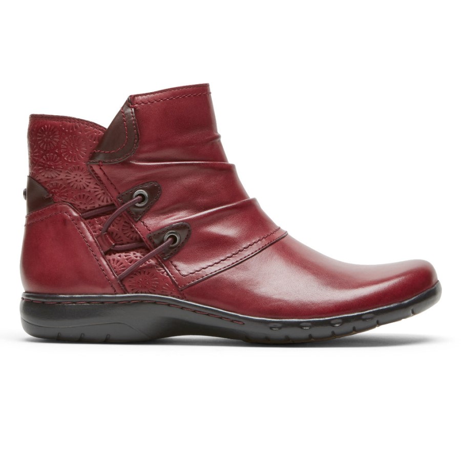 Rockport Women's Penfield Ruched Boot Red Leather