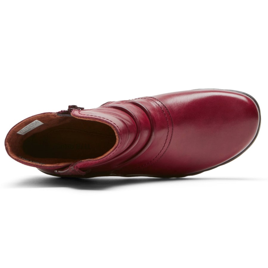 Rockport Women's Penfield Ruched Boot Red Leather