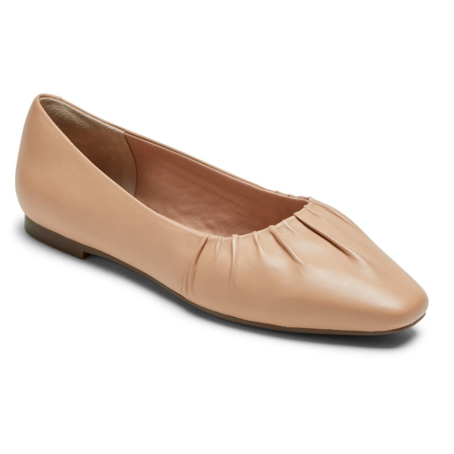 rockport_womens_total_motion_laylani_gathered_flat_wafer_tan.jpg Rockport Women's Total Motion Laylani Gathered Flat Wafer Tan - Image 1